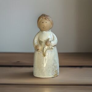 Glazed Pottery Rustic Angel Figurine Ceramic With Star 4.5”